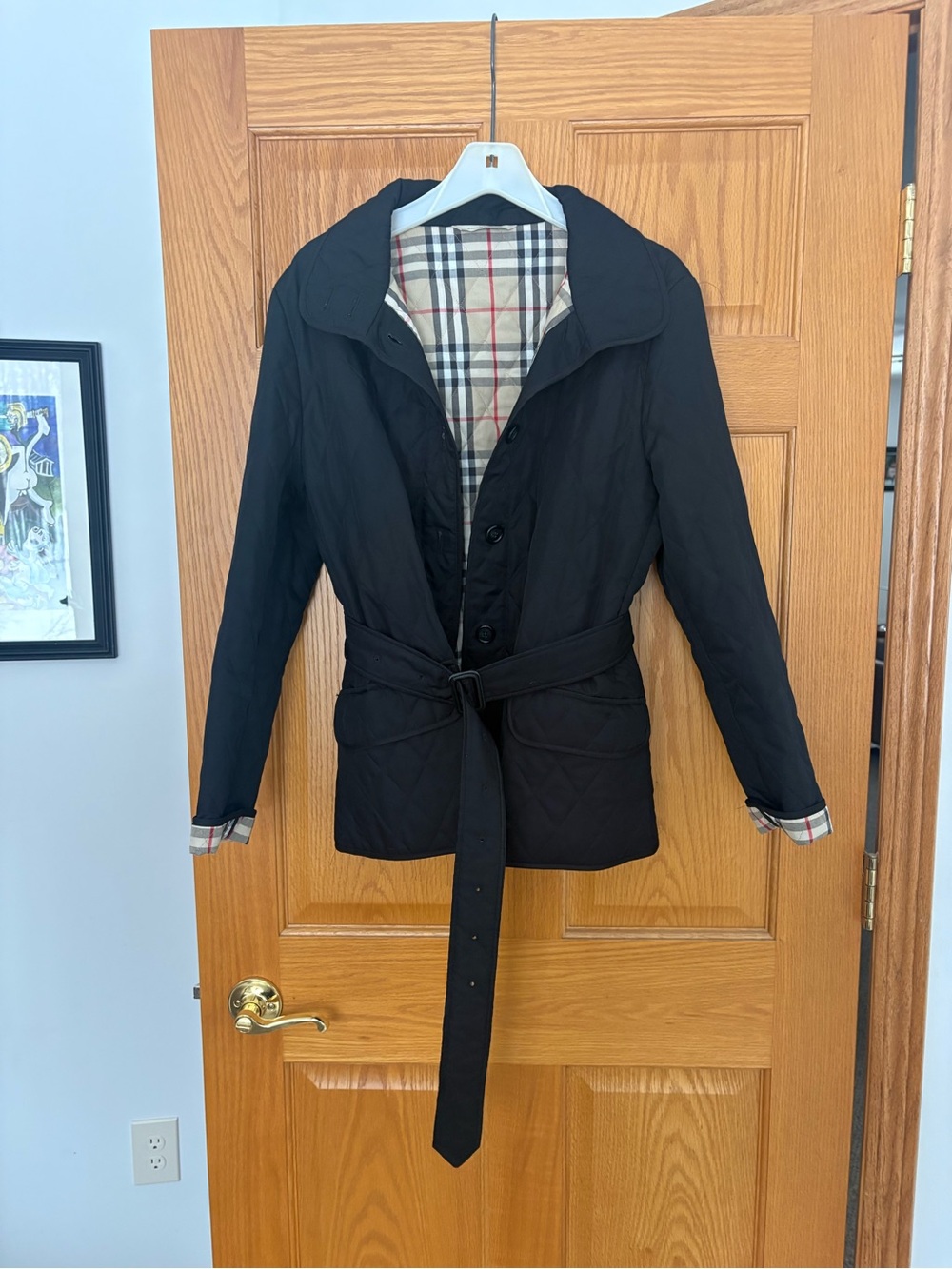 Burberry Black Quilted Trench Coat with Signature Check Lining